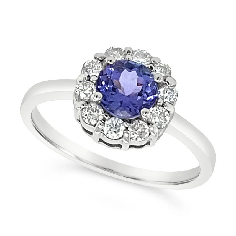 Unlock Unbeatable Jewelry Deals Before They’Re Gone Round Tanzanite and Diamond Halo Ring