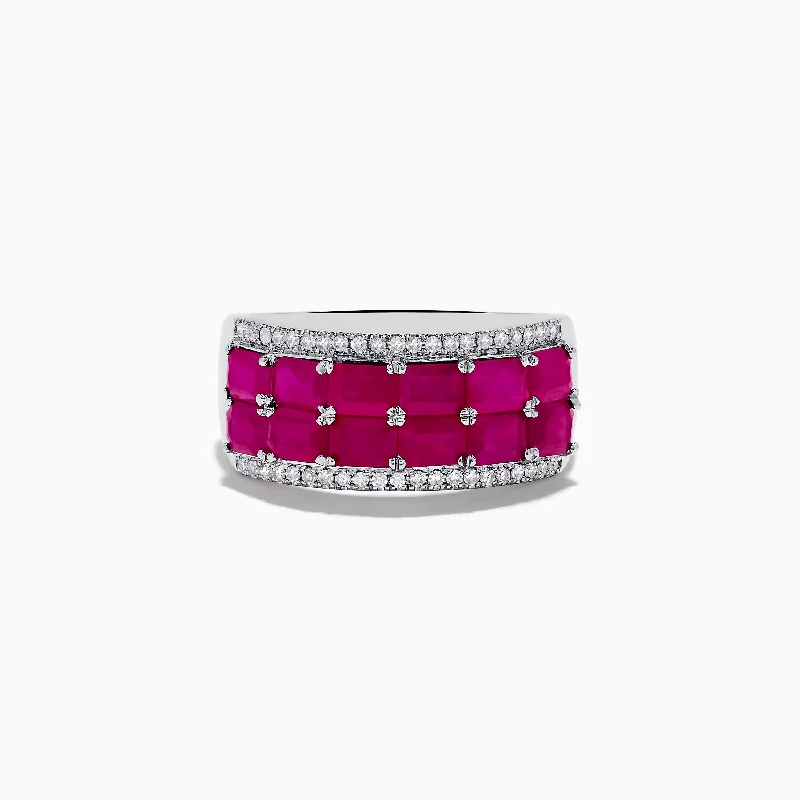 Exclusive Jewelry Bundles At Discounted Prices Ruby Royale 14K White Gold Emerald Cut Double Row Ruby Band