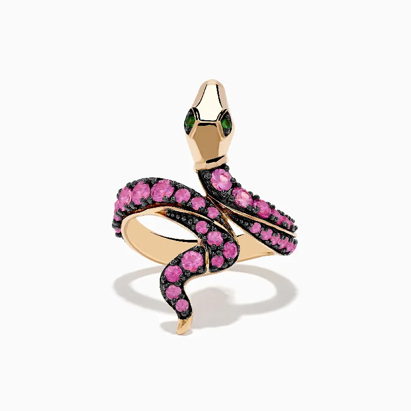 Buy More, Save More – Special Jewelry Discounts Safari 14K Rose Gold Pink Sapphire and Tsavorite Snake Ring