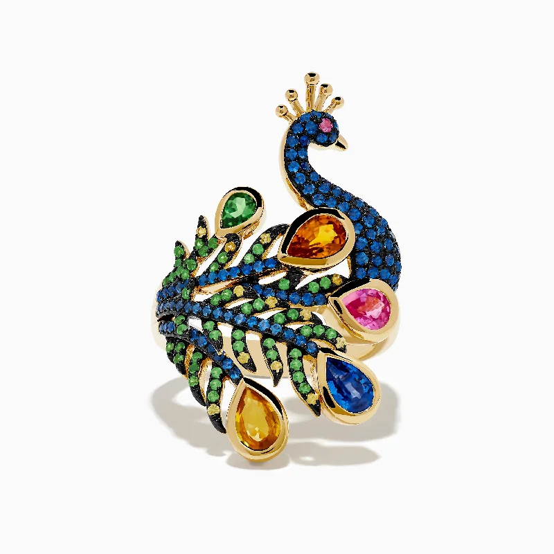 Personalized Jewelry Sale – Meaningful Gifts At Great Prices Safari 14K Yellow Gold Multi Sapphire Peacock Ring