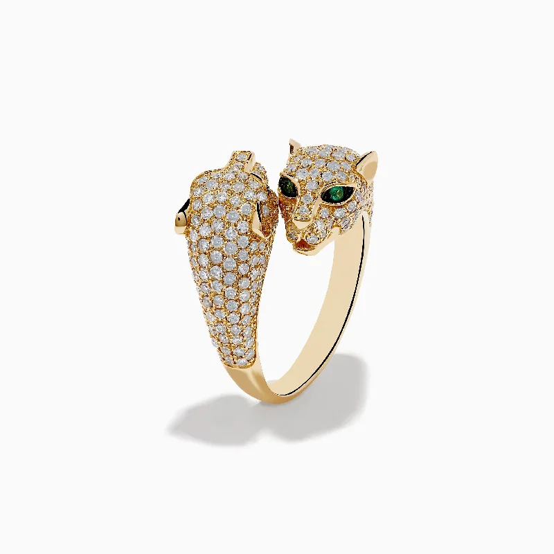 Affordable Luxury Jewelry – Style At A Great Price Signature 14K Yellow Gold Diamond and Emerald Panther Ring