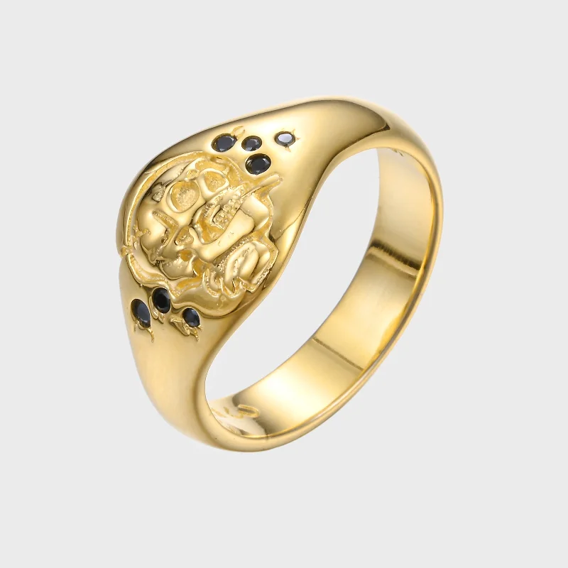 Last Chance To Grab Your Favorite Jewelry At A Discount Skull of a Skeleton with Burning Cigarette - Gold Ring BE
