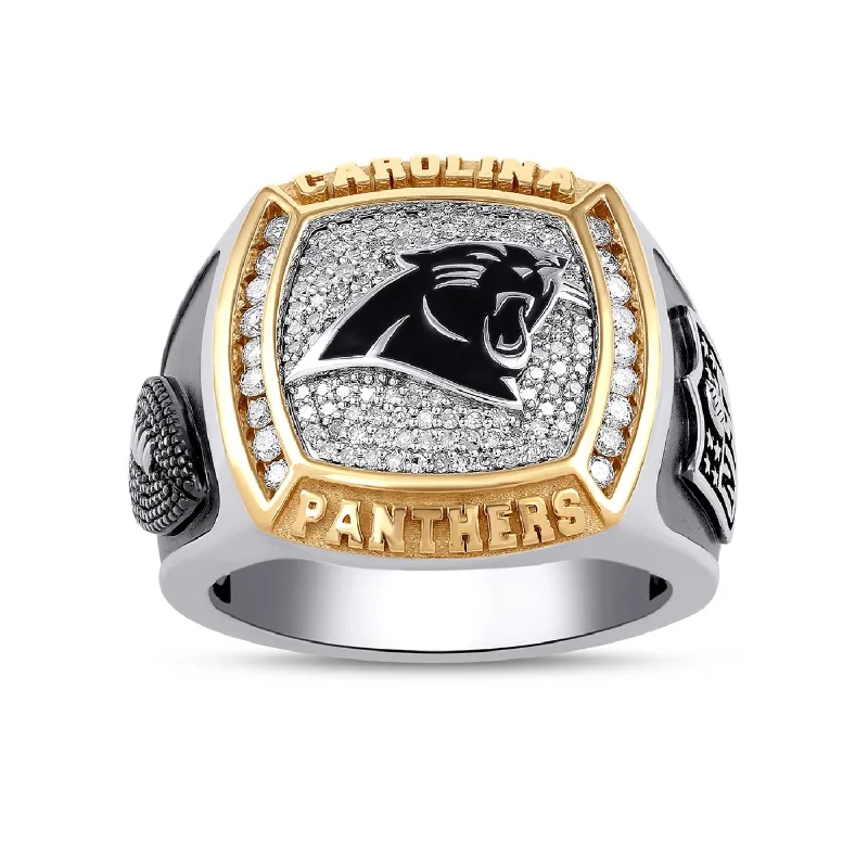 Luxury Jewelry Now At Special Promotional Rates True Fans Fine Jewelry Carolina Panthers 1/2 CTW Diamond Ring in Sterling Silver