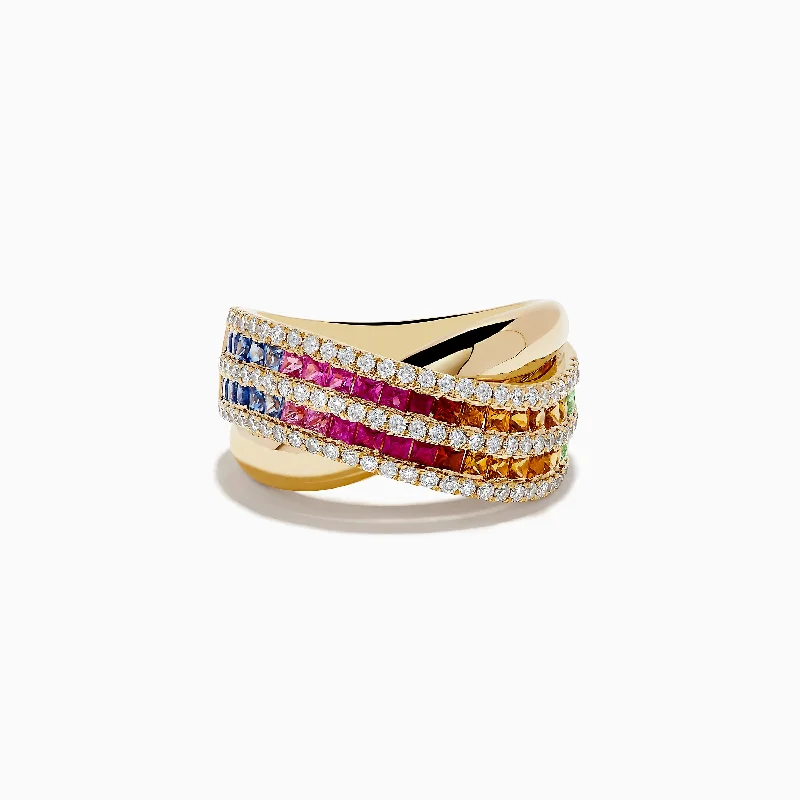 Exclusive Jewelry Sale – Sparkle For Less Watercolors 14K Gold Multi Sapphire and Diamond Crossover ring