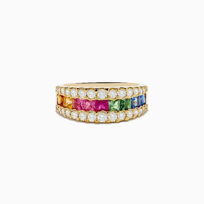 Jewelry Sale Alert – Shop Timeless Elegance Today Watercolors 14K Yellow Gold Multi Color Sapphire and Diamond Ring