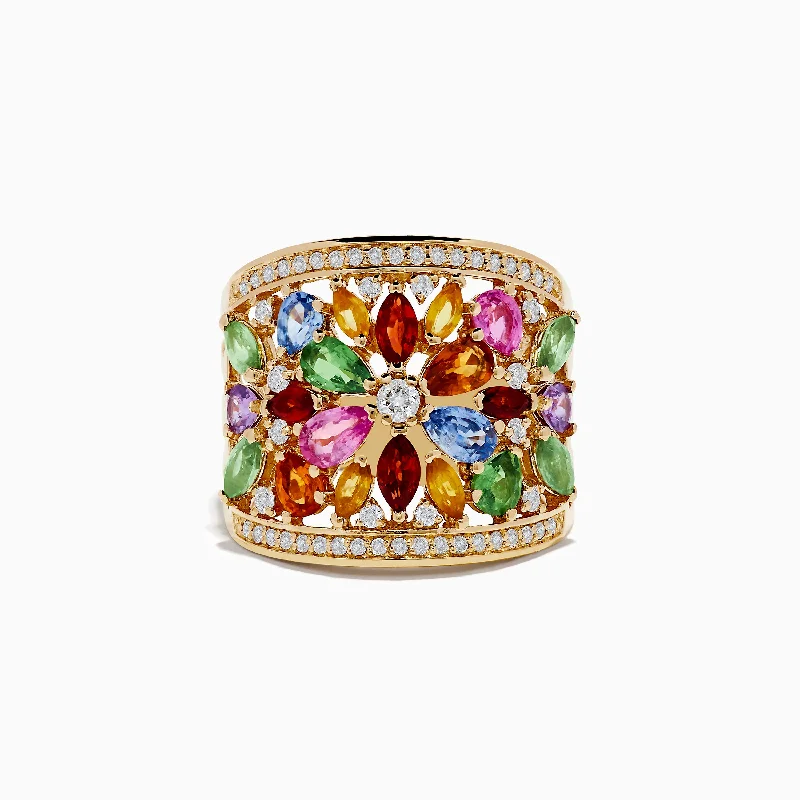 Special Jewelry Deals – Upgrade Your Collection Watercolors 14K Yellow Gold Multi Sapphire and Diamond Ring