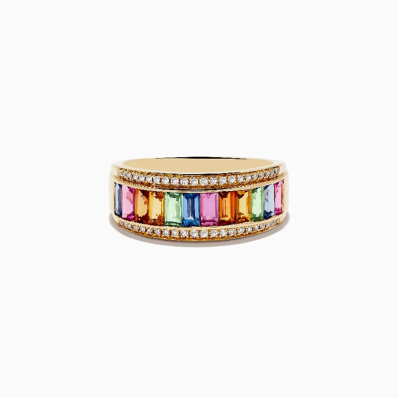 Exclusive Online Discounts On Stylish Jewelry Watercolors 14K Yellow Gold Multi Sapphire and Diamond Ring