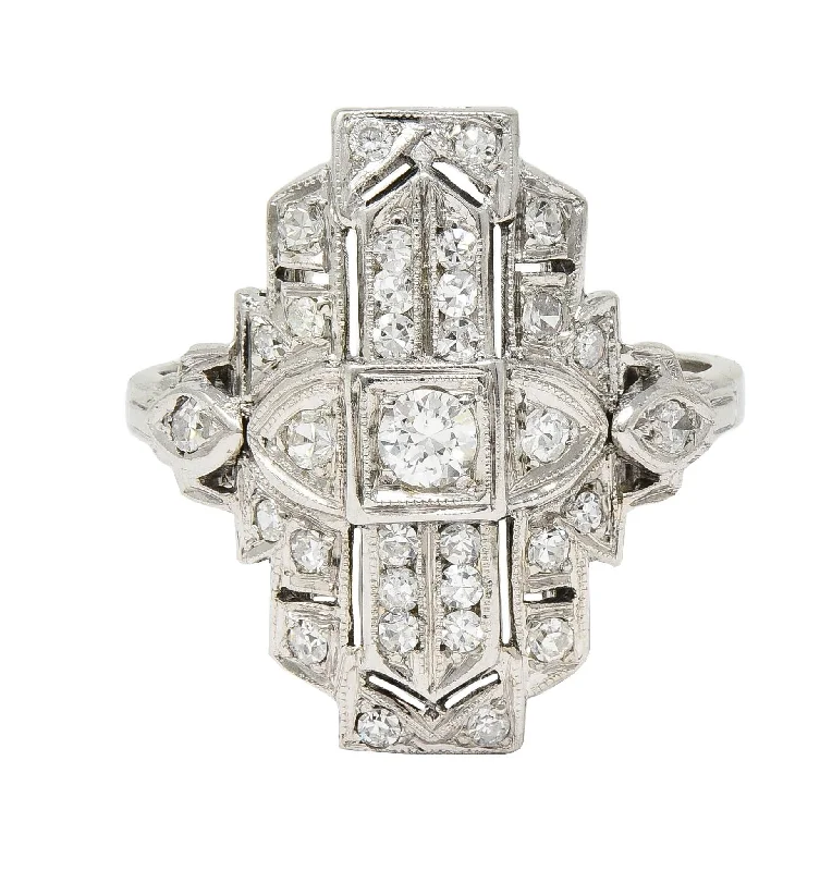 Affordable Elegance – Special Jewelry Sale Now Live Wexler Bros Art Deco 0.52 CTW Diamond 18K White Gold Vintage Navette Dinner Ring