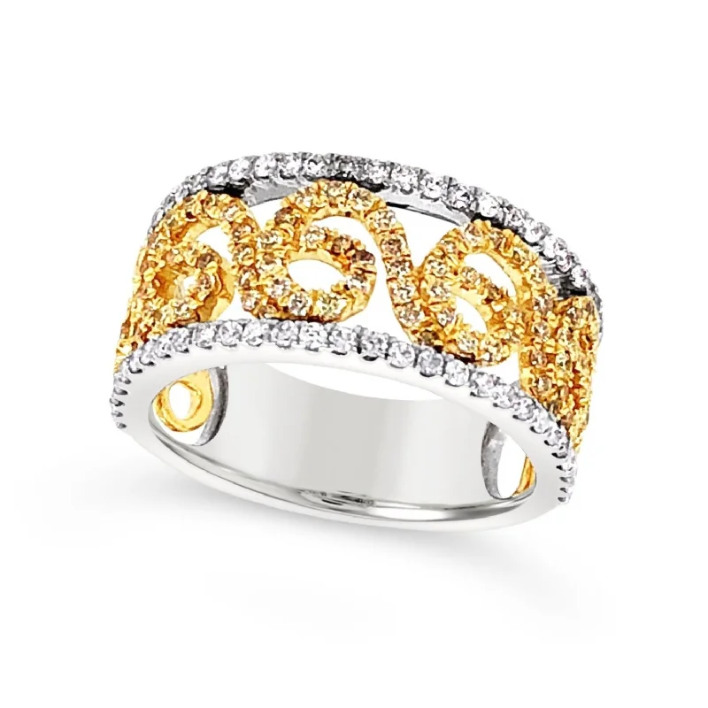 Discounted Jewelry For A Glamorous Look Yellow and White Gold Diamond Swirl Design Band