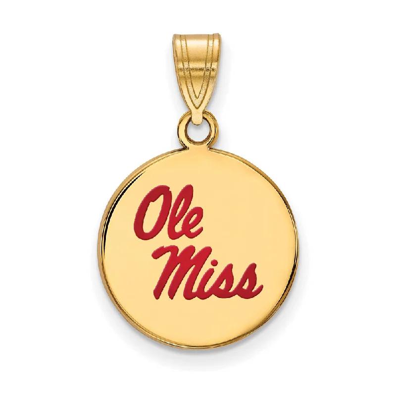 Trending Jewelry Now Available At Exclusive Prices 14k Gold Plate Silver U of Mississippi Medium Enamel Disc Pendant