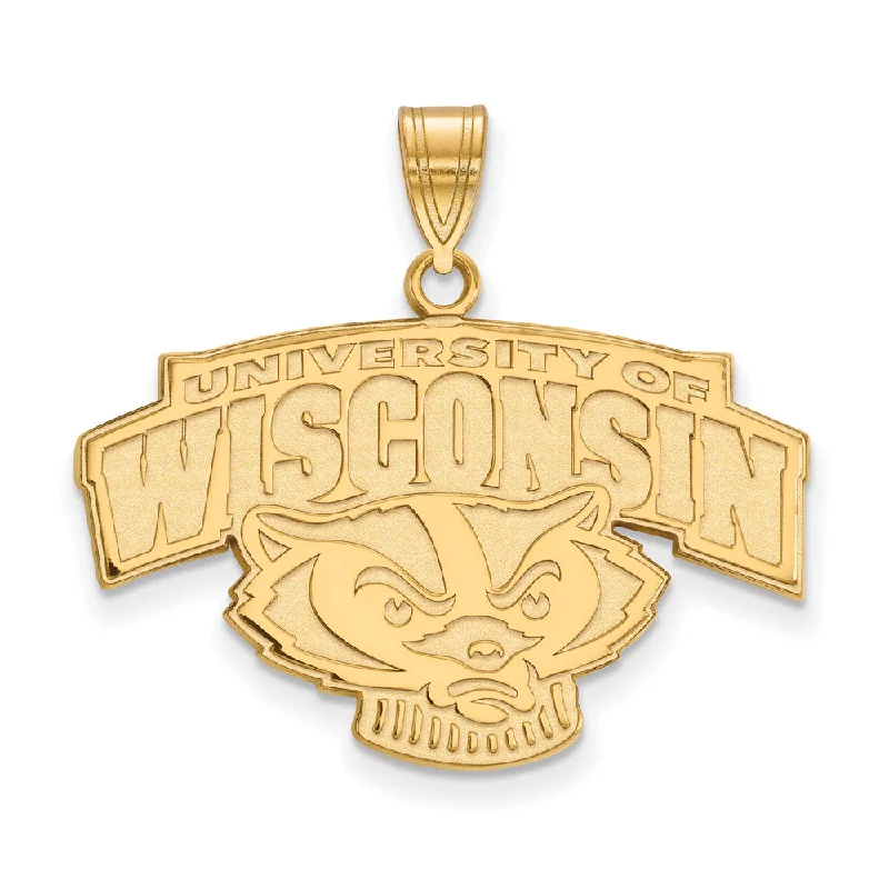 Unmissable Deals On Handmade Jewelry Collections 14k Gold Plated Silver U. of Wisconsin Large Mascot Logo Pendant