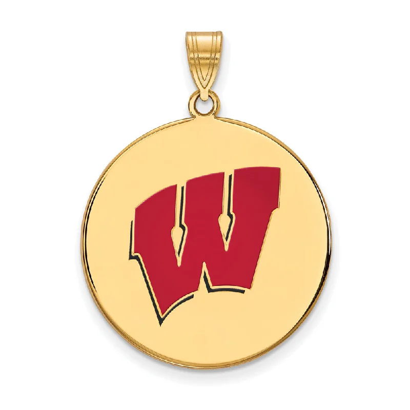 Buy More, Save More On Stunning Jewelry Pieces 14k Gold Plated Silver U of Wisconsin XL Enamel 'W' Disc Pendant