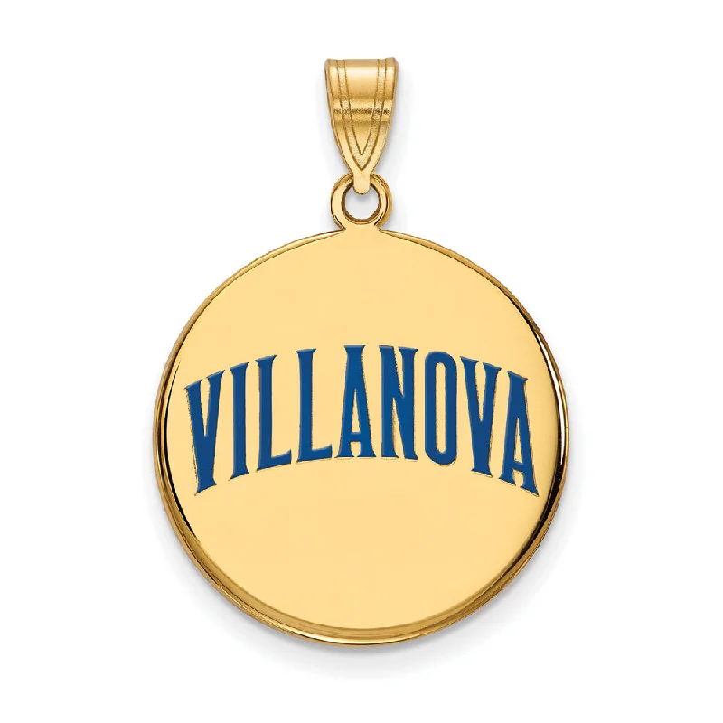Dainty Floral Jewelry For Feminine Elegance 14k Gold Plated Silver Villanova U. Large Enamel Script Disc Pendant