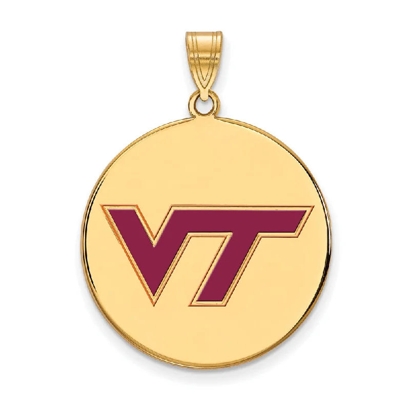 Best-Selling Jewelry Now Available At Special Deals 14k Gold Plated Silver Virginia Tech Large Enamel Logo Disc Pendant