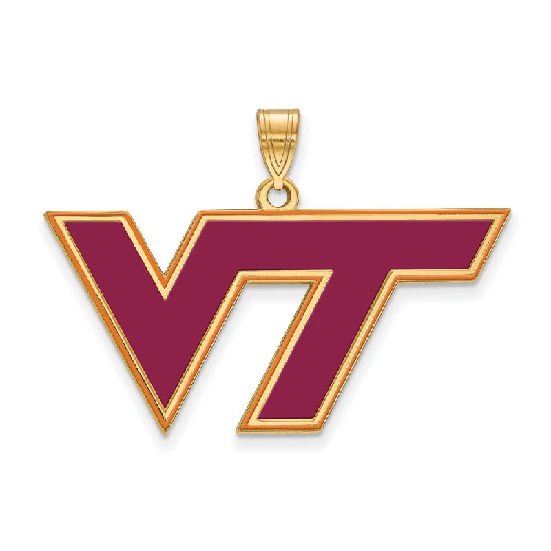Romantic Heart-Shaped Jewelry For Special Gifts 14k Gold Plated Silver Virginia Tech Large Enamel Logo Pendant