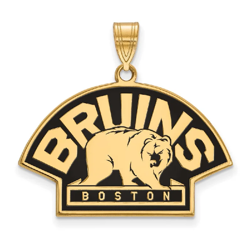 Exclusive Online Jewelry Sale – Don't Wait SS 14k Yellow Gold Plated NHL Boston Bruins LG Enamel Pendant