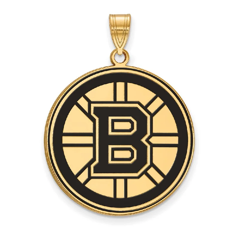 Personalized Engraved Jewelry For Meaningful Gifts SS 14k Yellow Gold Plated NHL Boston Bruins XL Enamel Disc Pendant
