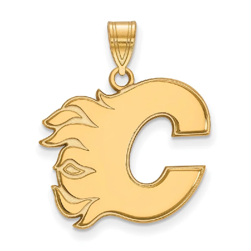 Unmissable Jewelry Clearance – Final Reductions SS 14k Yellow Gold Plated NHL Calgary Flames Large Pendant