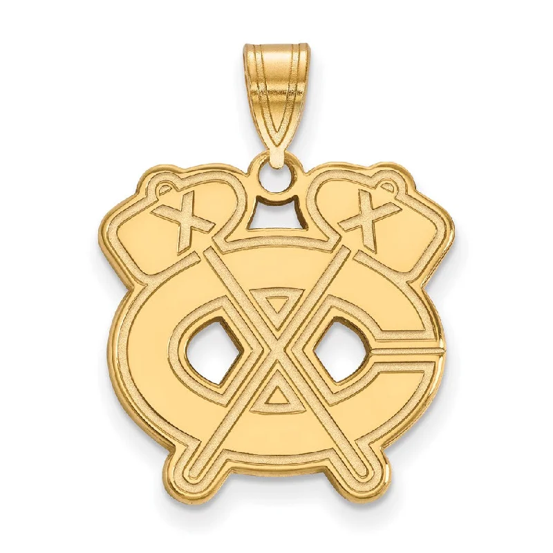Sparkle More For Less – Jewelry Sale Happening Now SS 14k Yellow Gold Plated NHL Chicago Blackhawks Large Pendant