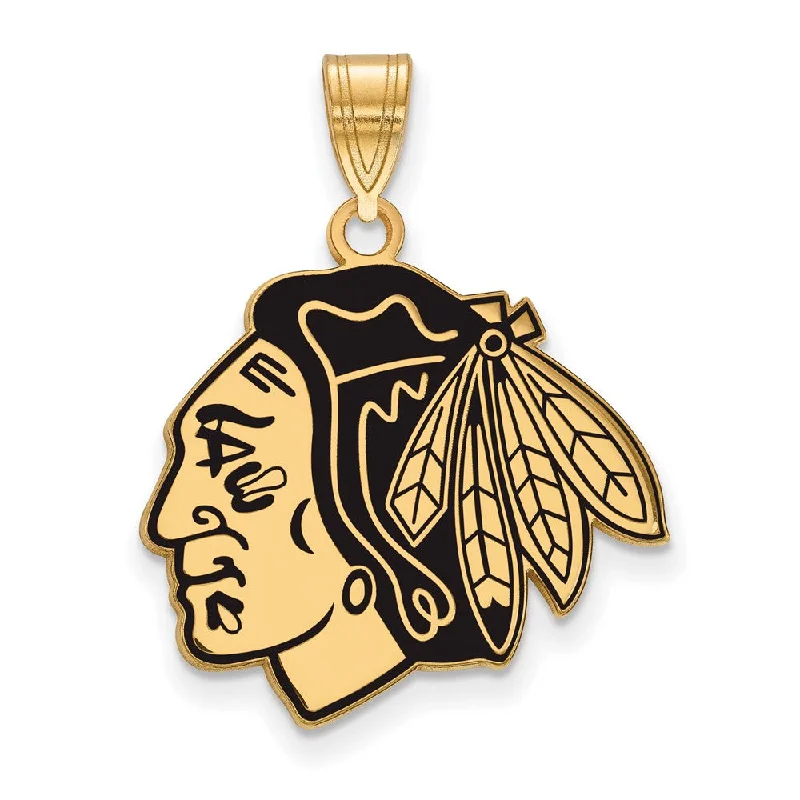 Customized Silver Jewelry For Unique Style SS 14k Yellow Gold Plated NHL Chicago Blackhawks LG Enamel Pendant