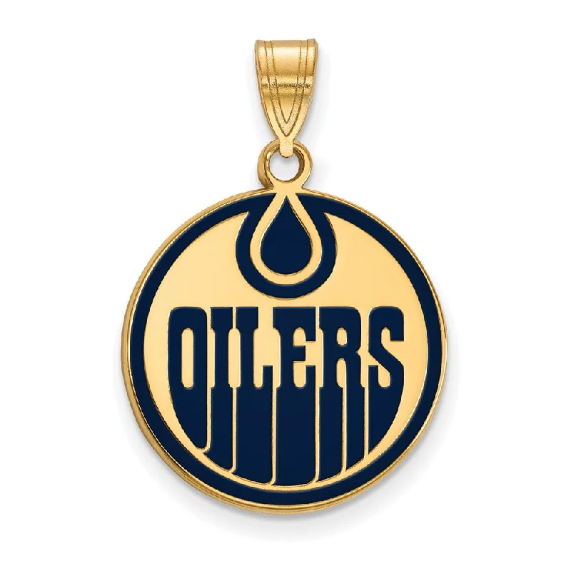 Your Perfect Accessory Now At The Best Price SS 14k Yellow Gold Plated NHL Edmonton Oilers LG Enamel Disc Pendant