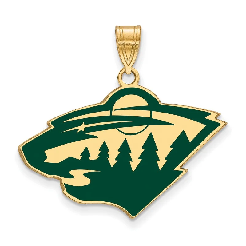 Stunning Jewelry At Even More Stunning Prices SS 14k Yellow Gold Plated NHL Minnesota Wild LG Enamel Pendant