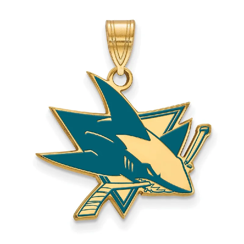 Stunning Jewelry Pieces At The Lowest Prices Ever SS 14k Yellow Gold Plated NHL San Jose Sharks LG Enamel Pendant