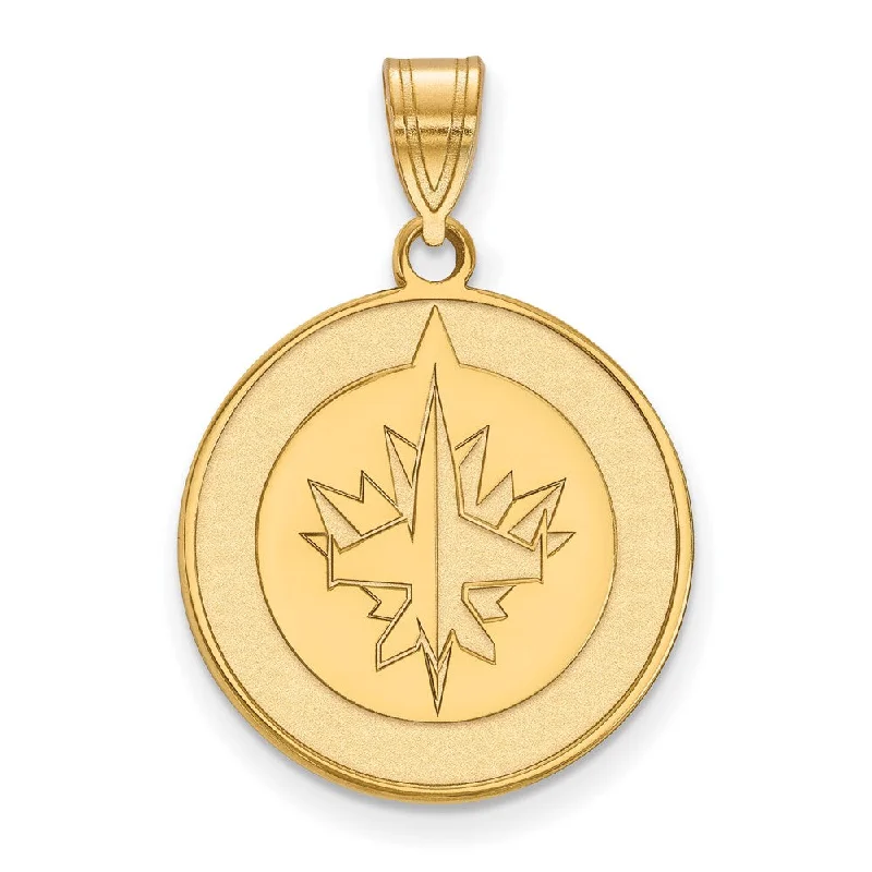 Chic, Trendy, And Affordable Jewelry Sale SS 14k Yellow Gold Plated NHL Winnipeg Jets Large Disc Pendant