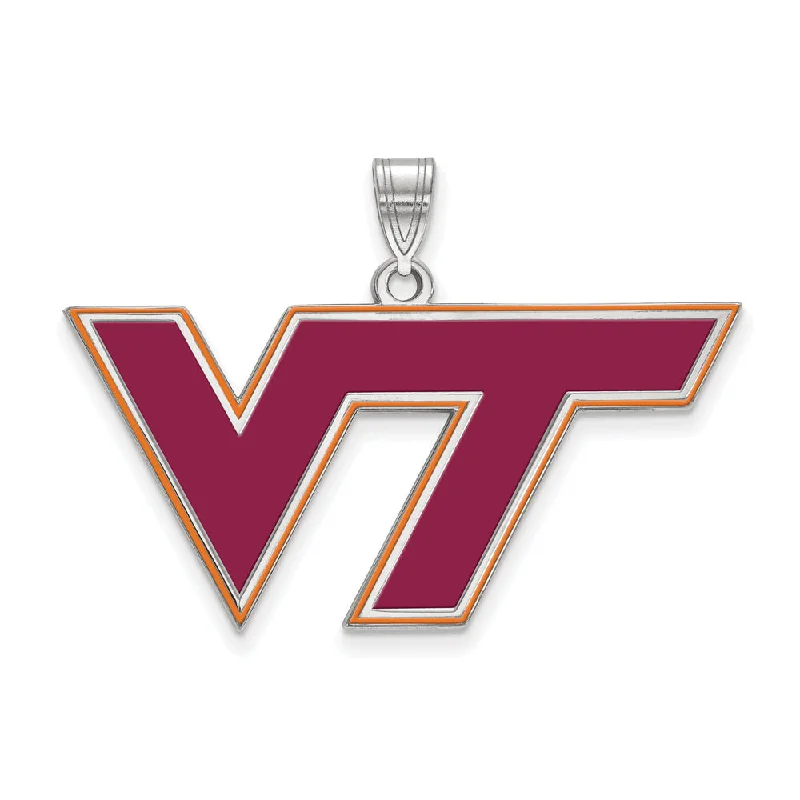 Special Offers On Handcrafted And Designer Jewelry Sterling Silver Virginia Tech Large Enamel Logo Pendant